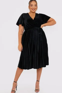Velour Pleated Midi Dress