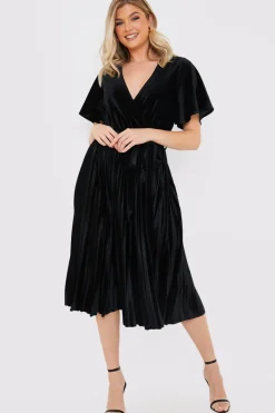 Velour Pleated Midi Dress