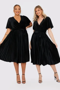 Velour Pleated Midi Dress