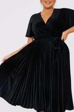Velour Pleated Midi Dress