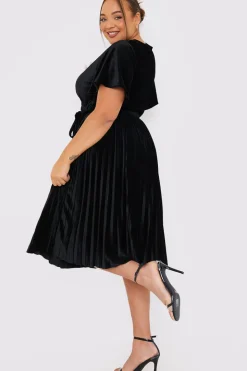 Velour Pleated Midi Dress