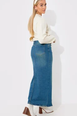 Vintage Wash Split Detail Denim Maxi Skirt