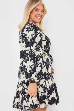 V Neck Balloon Sleeve Godet Mini Dress
