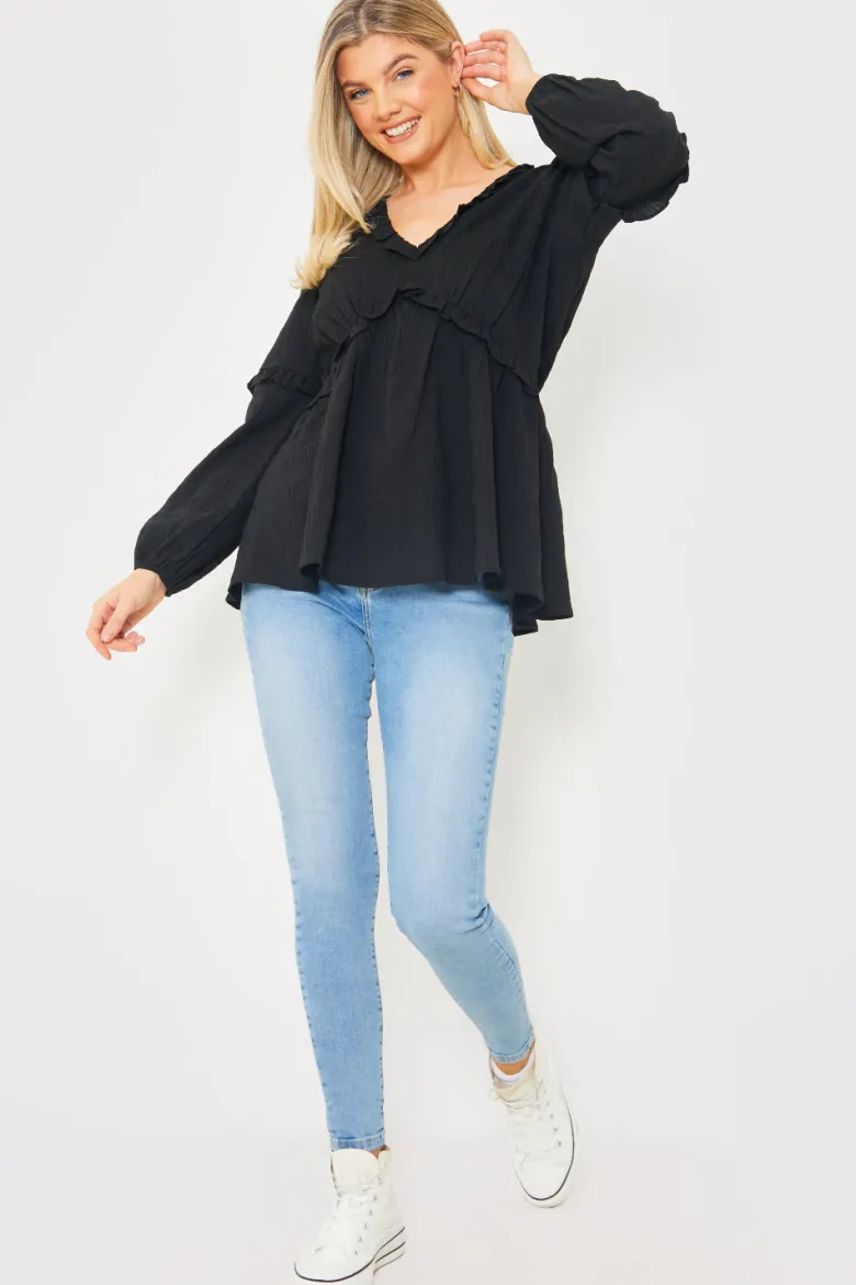 V Neck Frill Detail Blouse