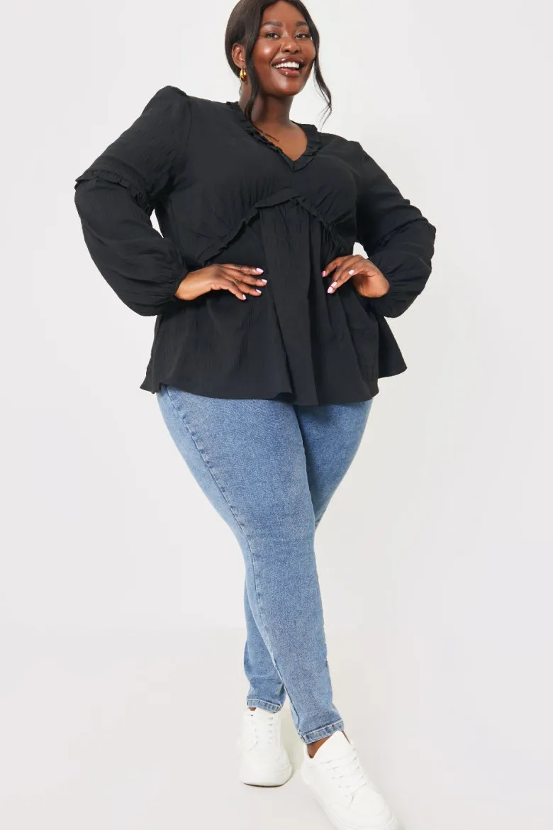 V Neck Frill Detail Blouse