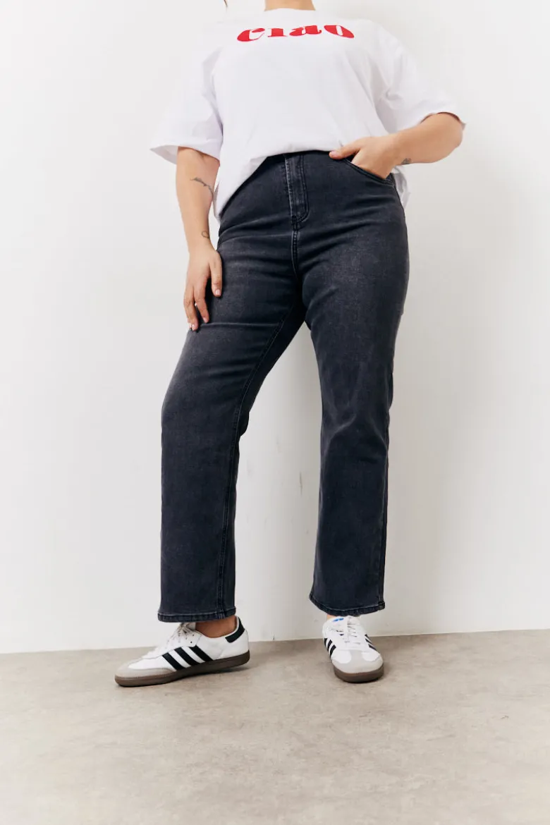 Washed Black Straight Leg Jeans