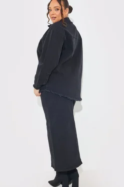Washed Split Detail Denim Maxi Skirt