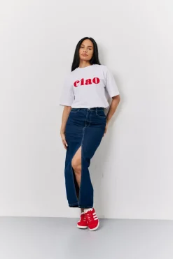 White Embroidered Ciao Slogan T-Shirt