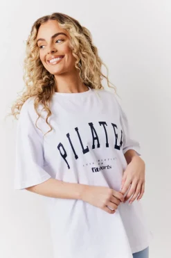 White Fits Pilates Graphic Oversized T-Shirt