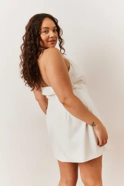 White Tailored Halterneck Mini Dress with Bow Detail