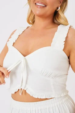 Woven Milkmaid Frill Crop Top