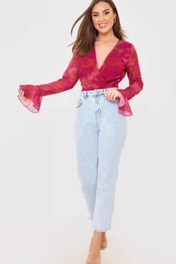 Wrap Front Flared Cuff Bodysuit