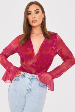 Wrap Front Flared Cuff Bodysuit