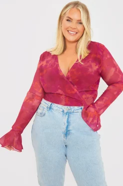 Wrap Front Flared Cuff Bodysuit