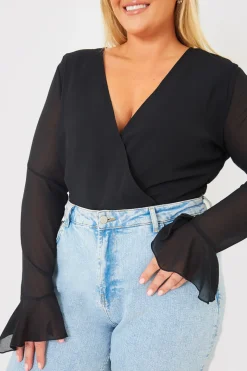 Wrap Front Flared Cuff Bodysuit