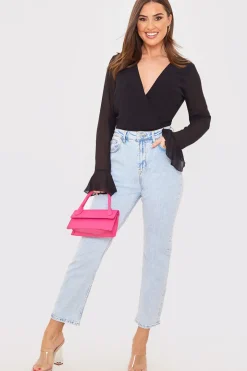 Wrap Front Flared Cuff Bodysuit