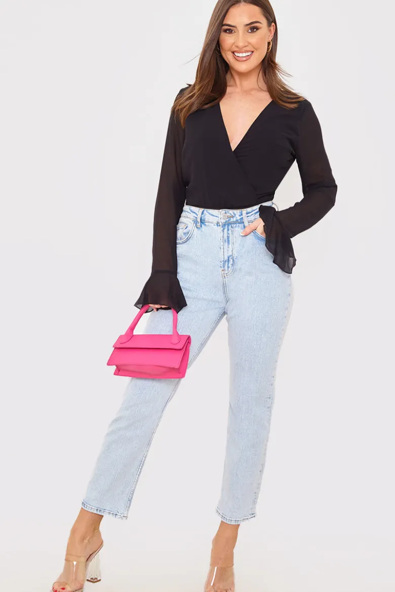 Wrap Front Flared Cuff Bodysuit