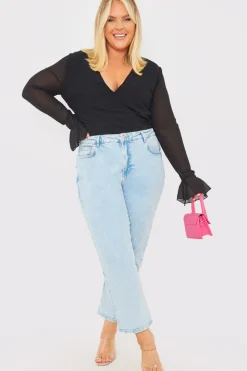 Wrap Front Flared Cuff Bodysuit