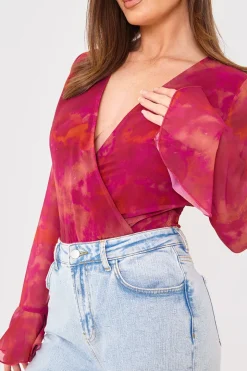 Wrap Front Flared Cuff Bodysuit