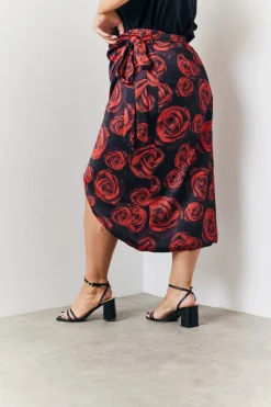 Wrap Front Rose Midi Skirt