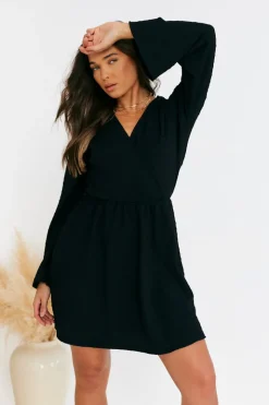 Wrap Front Textured Skater Dress