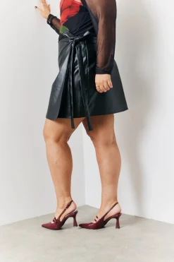 Wrap Leather Look Mini Skirt