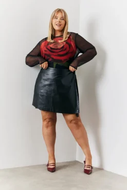 Wrap Leather Look Mini Skirt