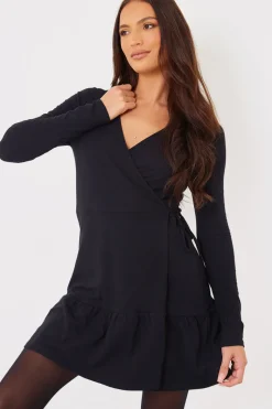 Wrap Neckline Long Sleeve Mini Dress