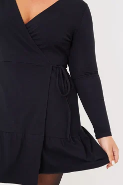 Wrap Neckline Long Sleeve Mini Dress