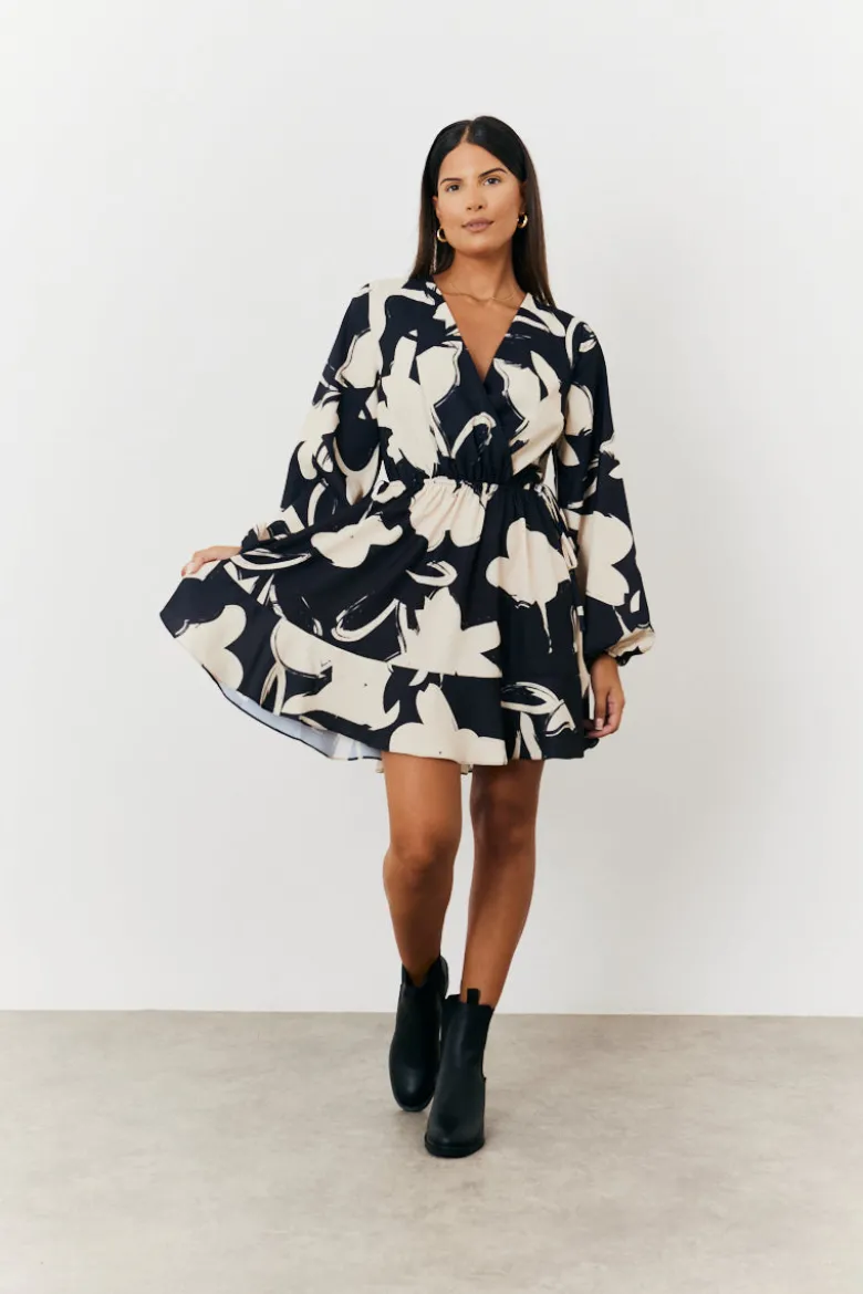 Wrap Puff Sleeve Mini Skater Dress
