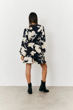 Wrap Puff Sleeve Mini Skater Dress