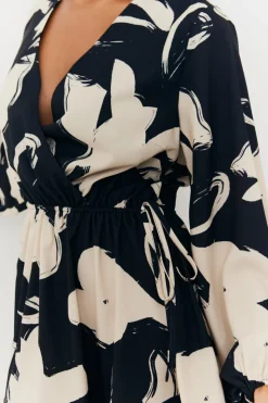 Wrap Puff Sleeve Mini Skater Dress