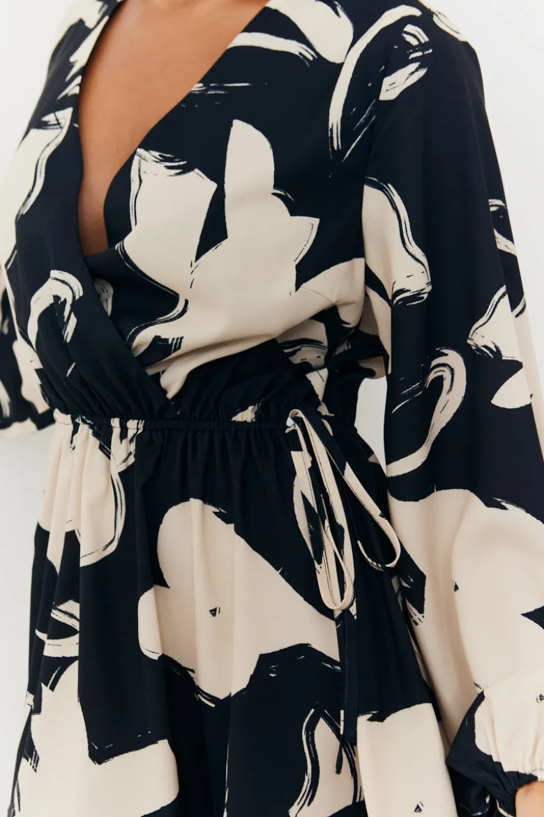 Wrap Puff Sleeve Mini Skater Dress