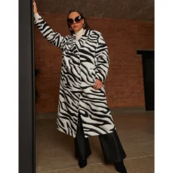 Zebra Longline Coat in Black & White