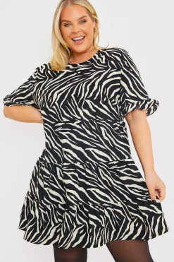 Zebra Smock Dress With Frill Sleeve