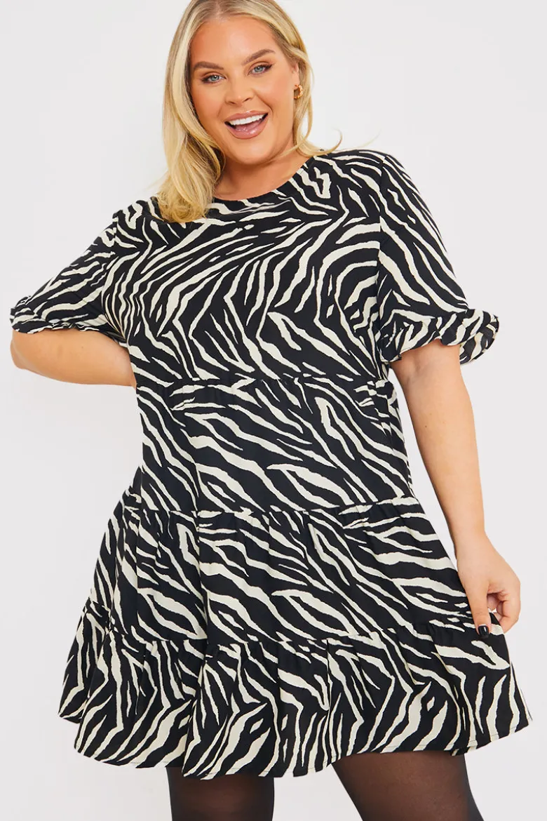 Zebra Smock Dress With Frill Sleeve