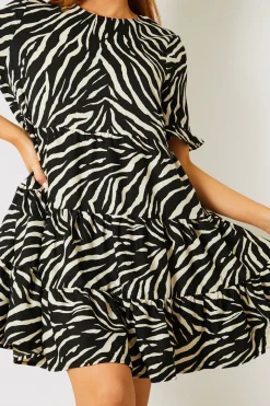 Zebra Smock Dress With Frill Sleeve