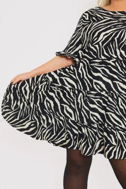 Zebra Smock Dress With Frill Sleeve