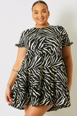 Zebra Smock Dress With Frill Sleeve