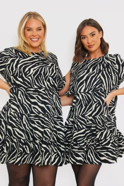 Zebra Smock Dress With Frill Sleeve
