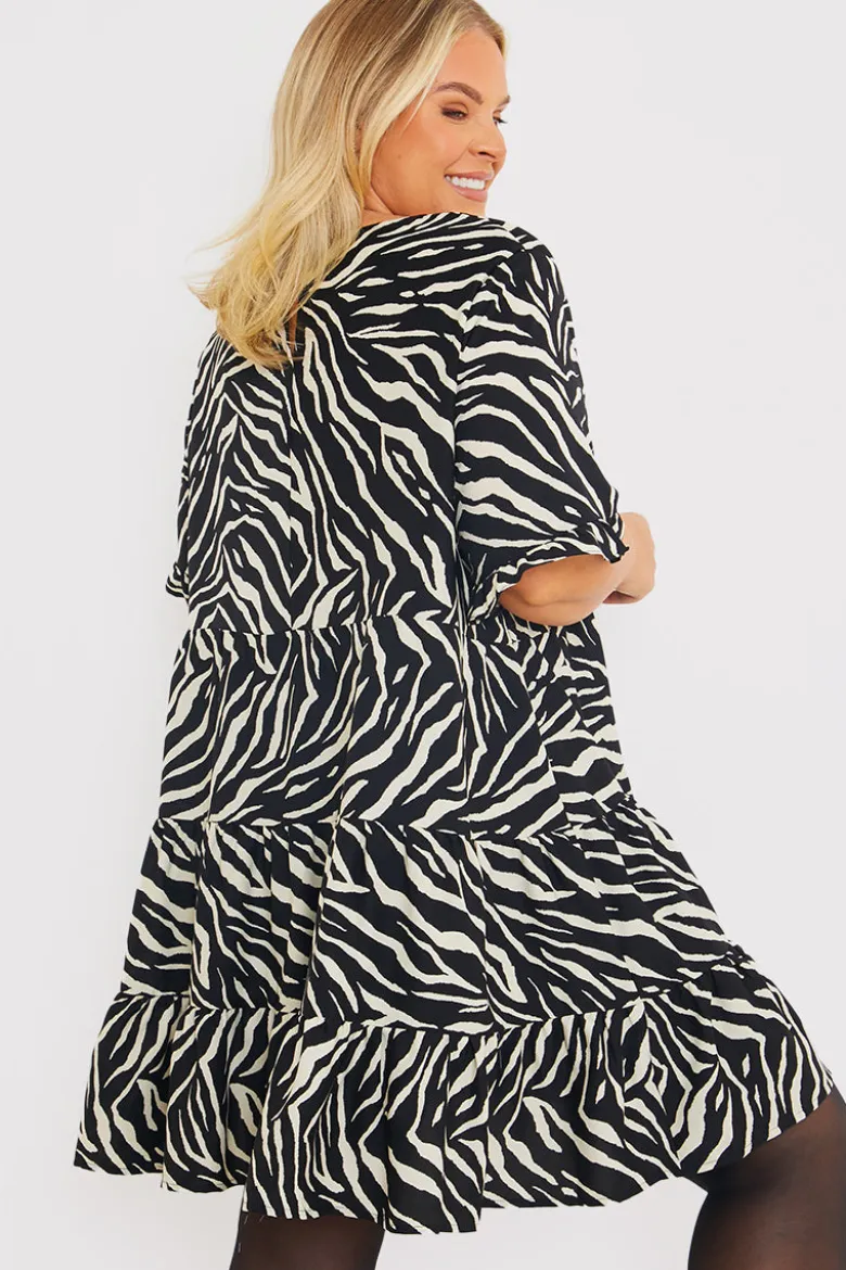 Zebra Smock Dress With Frill Sleeve