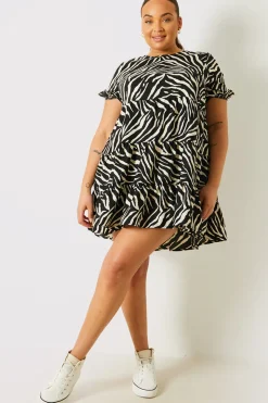 Zebra Smock Dress With Frill Sleeve