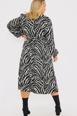 Zebra Woven Printed Wrap Midi Dress