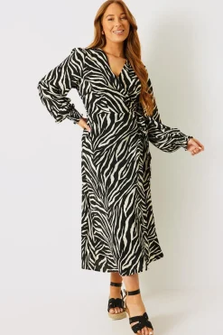 Zebra Woven Printed Wrap Midi Dress