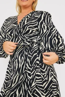 Zebra Woven Printed Wrap Midi Dress