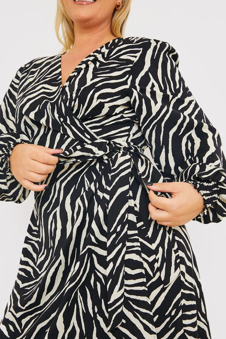 Zebra Woven Printed Wrap Midi Dress