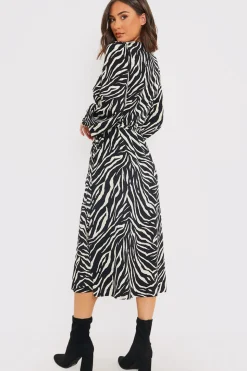 Zebra Woven Printed Wrap Midi Dress