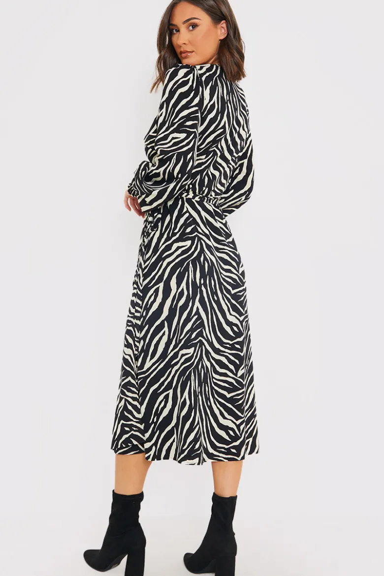 Zebra Woven Printed Wrap Midi Dress