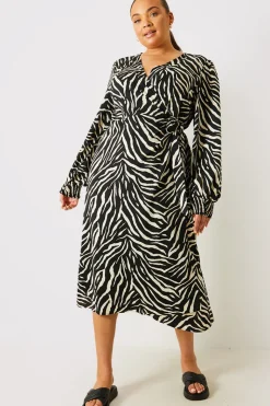 Zebra Woven Printed Wrap Midi Dress