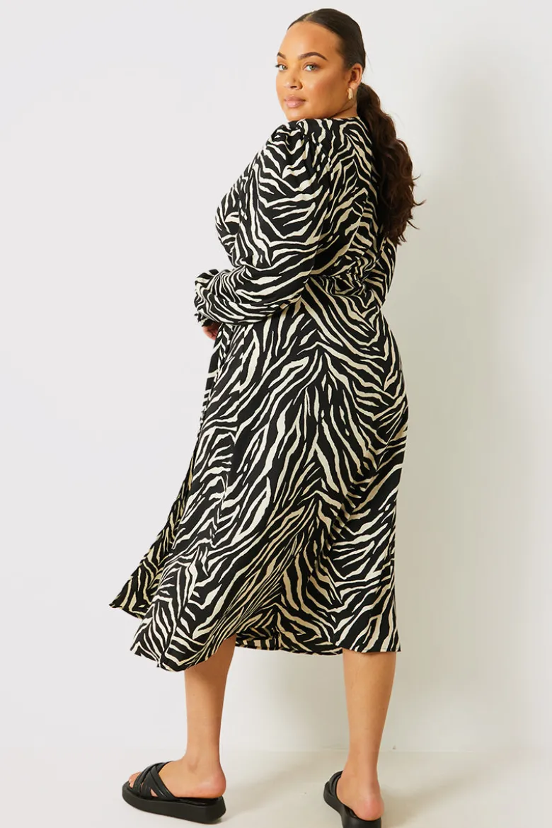 Zebra Woven Printed Wrap Midi Dress